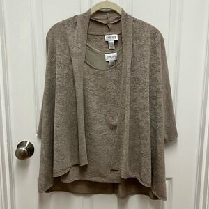 Chicos‎ Platinum Sparkle Knit Tank Top & Cardigan Set Taupe Size 2